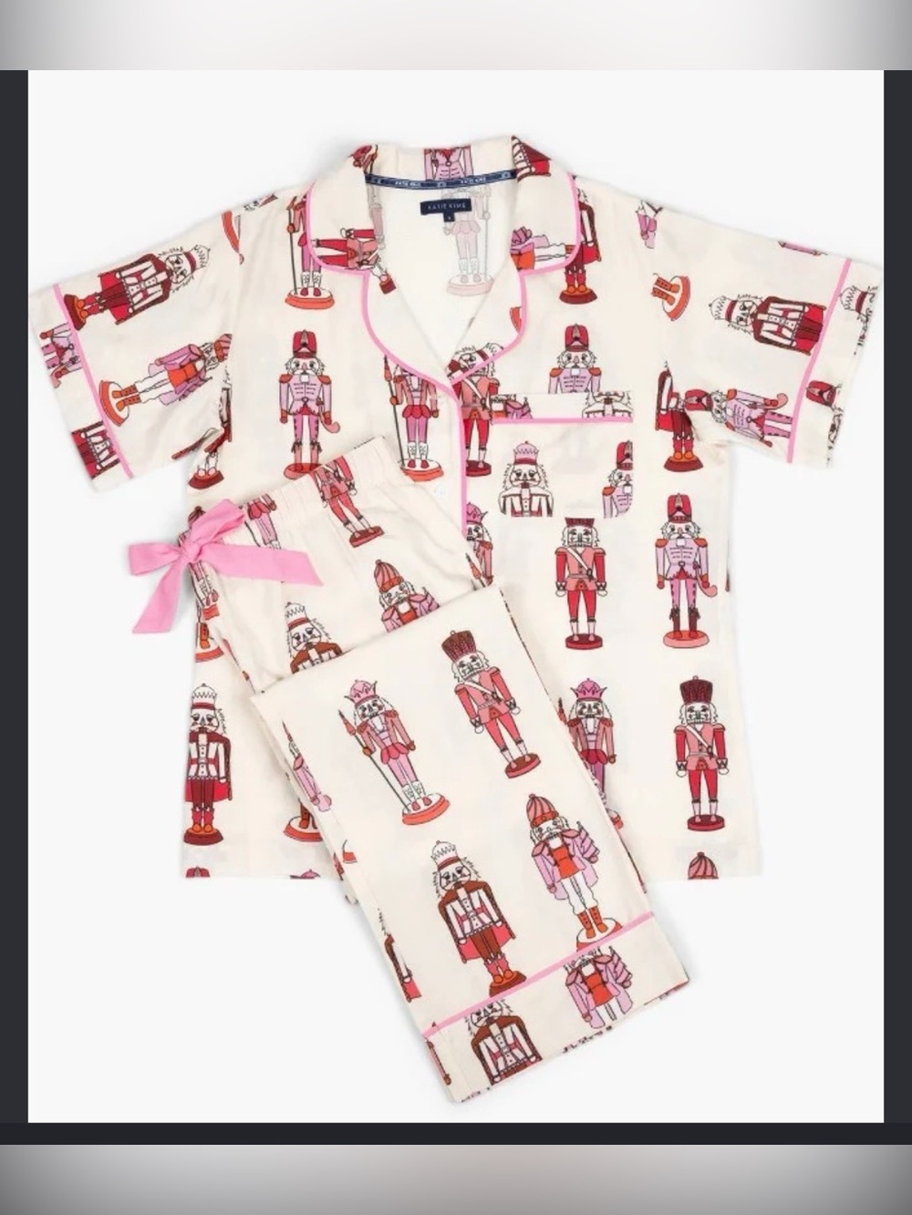 Katie Kime Nutcracker Print Pink Trim Pajama Set